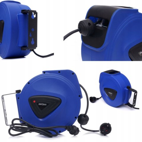 Przedłużacz Bębnowy Zwijany Automatyczny 15m na Ścianę Niebieski Kraft&Dele