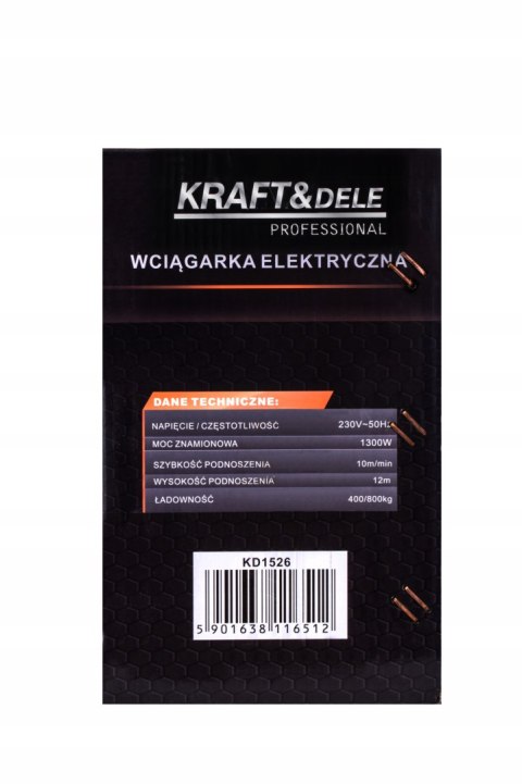 WYCIĄGARKA ELEKTRYCZNA WCIĄGARKA LINOWA 1300W 800KG PILOT STERUJĄCY KD1526