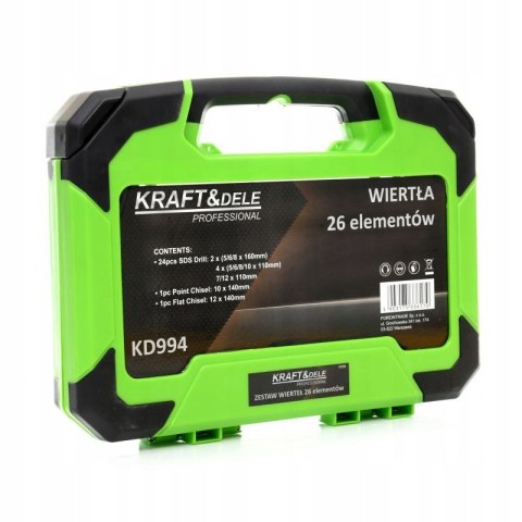 ZESTAW WIERTEŁ I DŁUT SDS PLUS DO BETONU 26SZT