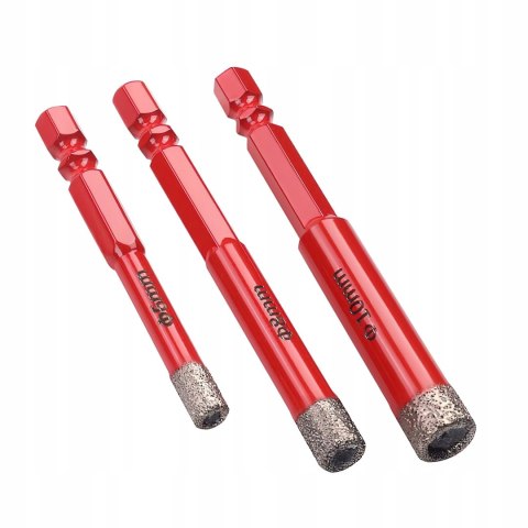 Zestaw Otwornic Wierteł Diamentowych Gresu 3 Sztuki HEX 6/8/10mm Kraft&Dele