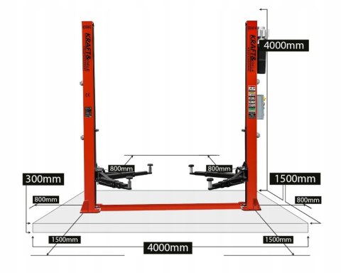 Podnośnik Dwukolumnowy Automat KRAFT&DELE 4 TONY Symetryczne Długie Łapy