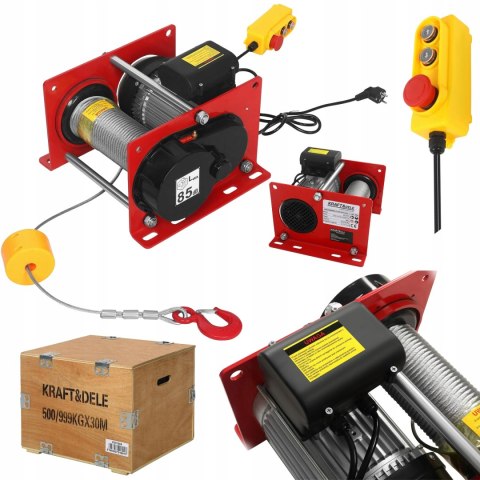 Wciągarka Linowa Elektryczna 230V 1,9 kW 999 Kg 30 m Budowlana Kraft&Dele
