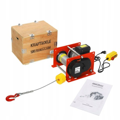 Wciągarka Linowa Elektryczna 230V 1,9 kW 999 Kg 30 m Budowlana Kraft&Dele